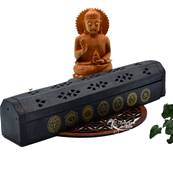 Bote Porte Encens en Bois Noir - 7 Chakras Dor