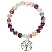 Bracelet Arbre de Vie Perles Rondes 8mm - Fluorite, Amthyste Naturelles