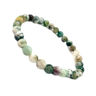 Bracelet Perles Rondes 6mm - Agate Arbre Dendrite Naturelle