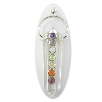 Pendentif 7 Chakras sur Cristal de Roche