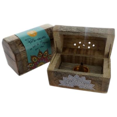 Lot de 2 Boîtes Porte encens bois de Manguier pour Cônes - Mandala