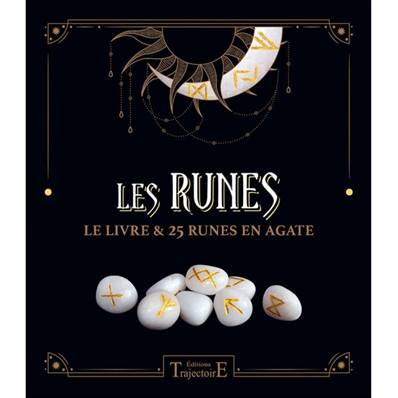 Les Runes - Livre et 25 runes en agate - Coffret Noir Trajectoire