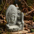Fontaine à Encens Backflow Brûle encens - Gris Clair visage Bouddha zen avec fumée en cascade pour méditation