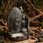 Fontaine à Encens Backflow Brûle encens - Foncé visage Bouddha pierre sombre et cascade de fumée pour autel