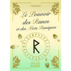 Livre Le Pouvoir des Runes et des Mots Runiques de Chanceland, couverture beige et vert avec ornements dorés et symbole rune au centre.