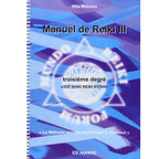 Manuel de Reiki III de Nita Mocanu, un ouvrage à spirales à la couverture bleue et violette ornée d'un symbole géométrique lumineux.