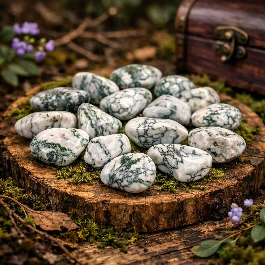 Cette Pierre roulée Agate Dendrite harmonise le yin et le yang tout en favorisant le lien avec le règne végétal. Un minéral de sérénité absolue pour apaiser vos colères.
