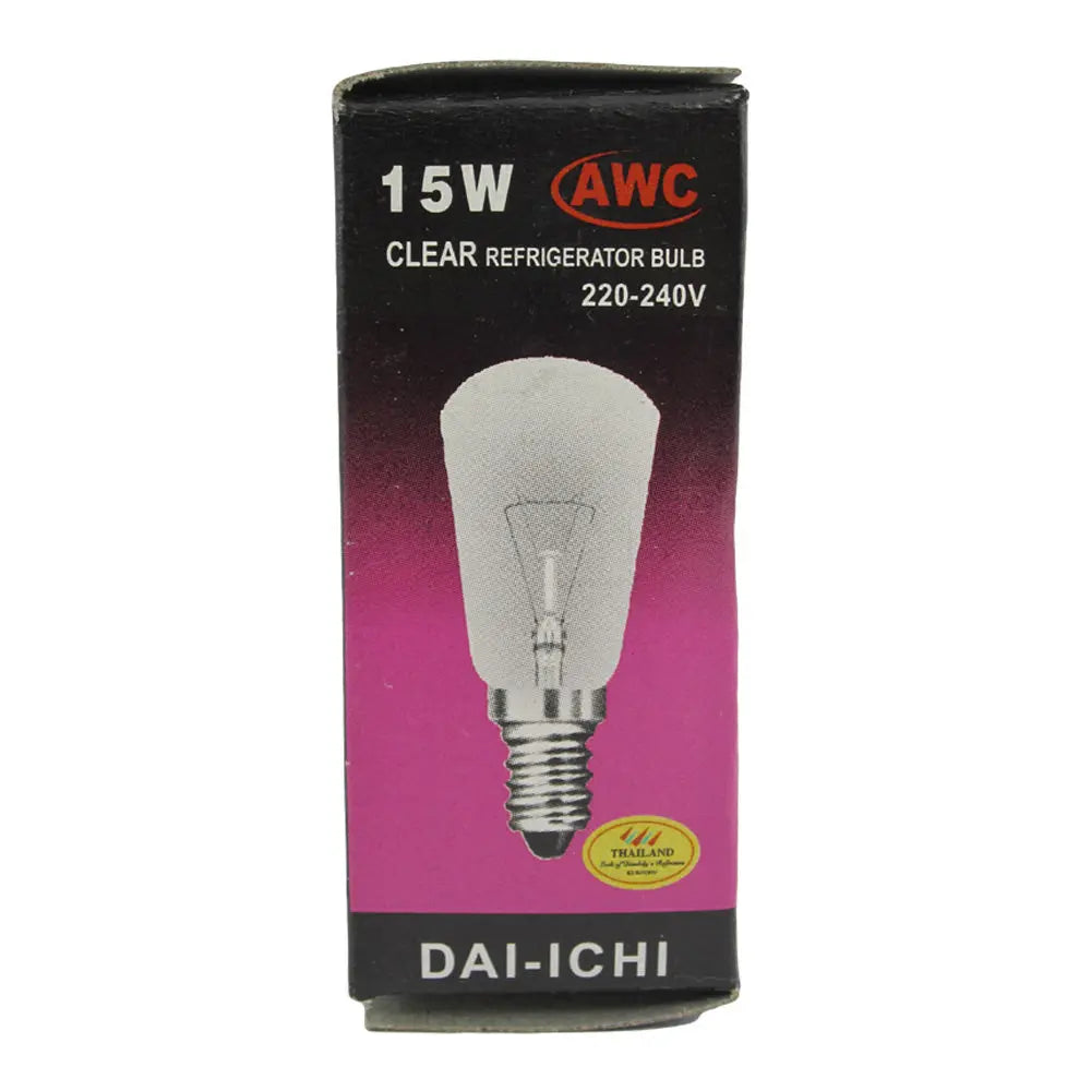 Boîte d'ampoule 15W Dai-Ichi noire et rose avec illustration de l'ampoule transparente
