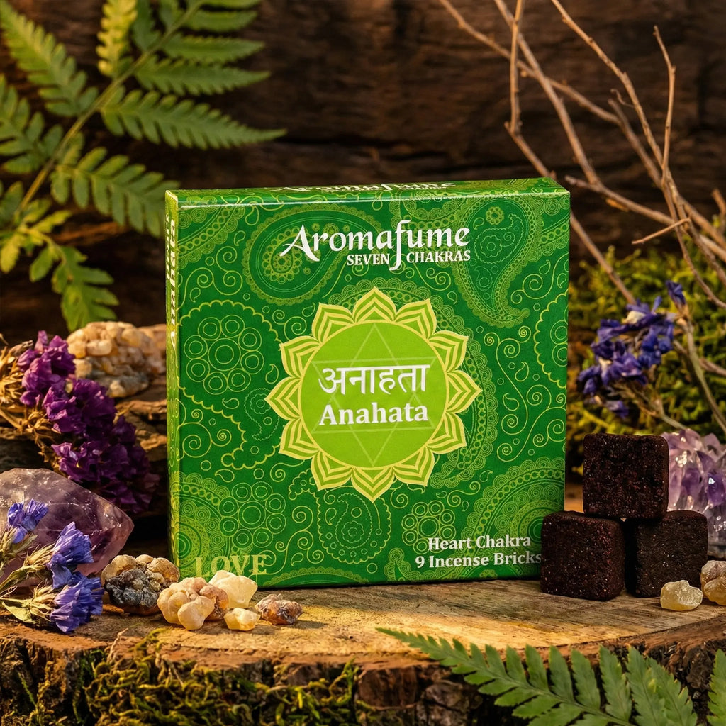 Boîte verte aux motifs mandala Briques d'Encens Chakra 4 Coeur Anahata et carrés d'encens pour rituel d'amour