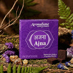 Boîte violette Briques d'Encens Chakra 6 Troisième Oeil Ajna avec carrés d'encens et pierres pour rituel d'intuition