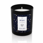 Bougie bijou Sensa x Nakupenda n°1 Escale Polaire dans un pot noir mat avec étiquette ciel étoilé.
