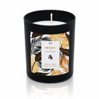 Bougie bijou Sensa x Nakupenda n°5 Escale Zanzibar dans un pot noir mat au design savane orange et noir.