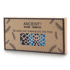 Boîte de coussin de détente yeux motif serpent bleu avec fenêtre laissant voir le tissu en lin.