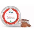 Boîte de gommes « DEVA Gommes Émotions – Assistance » bio, avec gommes en forme de fleur.