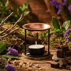 Aromafume - Brûle Encens Exotic Diffuseur en fer noir et coupelle cuivre posé sur une table en bois pour rituel