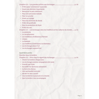 Ebook guide complet sur les archanges, deuxième page du sommaire présentant les prières et traditions sur un fond de papier froissé blanc aux tons rose et violet.