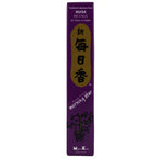 Boîte violette d'encens japonais Morning Star parfum Musk de Nippon Kodo, contenant 50 bâtonnets et un support.
