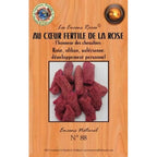 Paquet d’encens rares « Au Cœur Fertile de la Rose » n°88, visuel de bâtons d’encens roses sur fond bois.