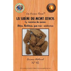 Paquet d’encens rares « La Sirène du Mont Athos » n°92, visuel de cônes d’encens bruns sur fond bois.