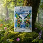 Livre Évolution Spontanée de Bruce H. Lipton et Steve Bhaerman posé contre un arbre, illustré par une silhouette humaine dont les bras s'ouvrent en ailes de papillon fractal.