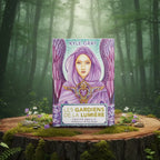 Coffret Les Gardiens de la Lumière - Cartes Oracle de Kyle Gray posé sur une souche, illustré d'un personnage divin rayonnant de lumière dorée.
