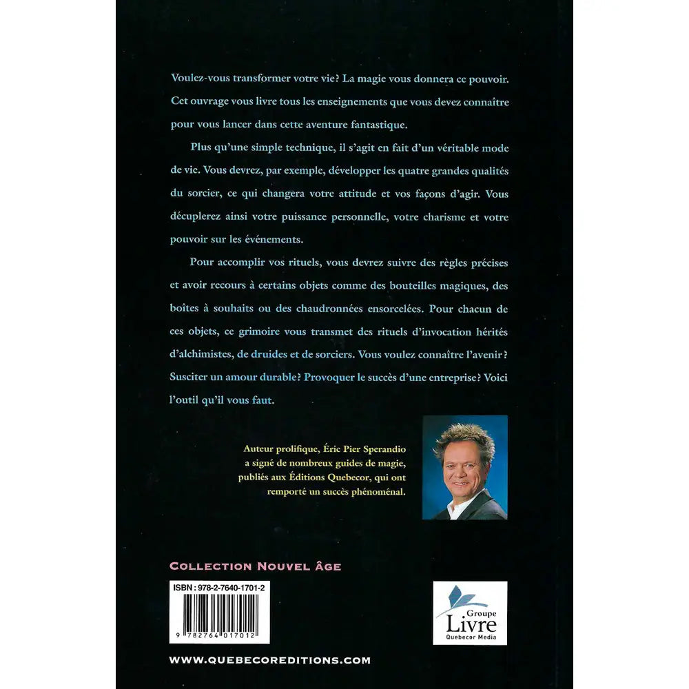 Quatrième de couverture du "Grimoire des objets magiques" avec résumé, biographie d'Éric Pier Sperandio et code ISBN.