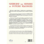 Quatrième de couverture du Grimoire des herbes et potions magiques avec résumé et code-barres.