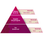 Une pyramide olfactive de la synergie "Bouquet de Roses", détaillant les notes de tête (Palmarosa, Bois de rose), les notes de cœur (Bergamote, Petit grain bigarade) et les notes de fond (Rose, Géranium rosat) avec leurs durées de perception respectives.