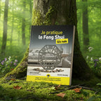 Livre Je Pratique le Feng Shui pour les Nuls - David-Daniel Kennedy posé contre un arbre en forêt, couverture montrant un Bagua et une chambre zen.