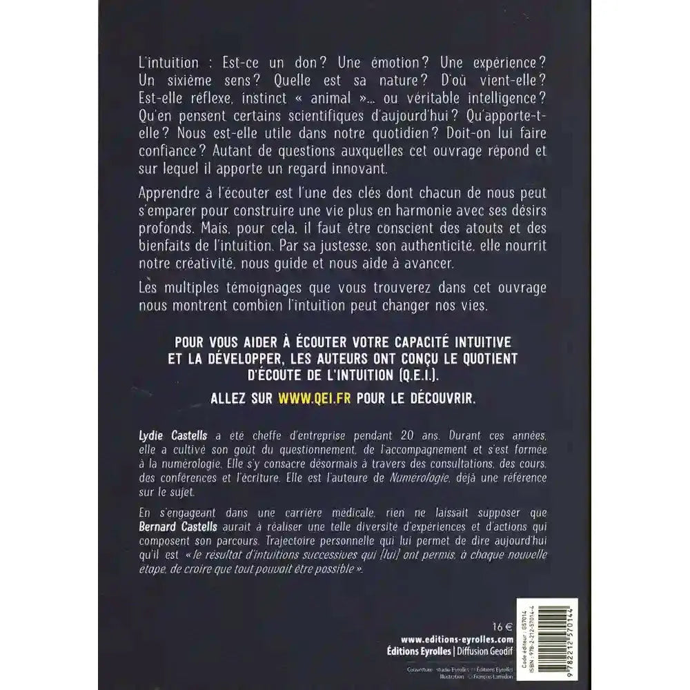 L'Intuition - Et si on l'écoutait vraiment ? Quatrième de couverture au design sobre avec texte blanc sur fond bleu nuit, présenté dans un contexte de guidance et d'équilibre de l'aura.