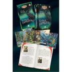 L'Oracle des Familiers présenté avec son coffret, son livre ouvert et plusieurs cartes illustrant des animaux comme un raton laveur, un chat et des baleines.