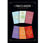 L'Oracle Akashik six cartes colorées aux symboles ésotériques dorés présentées sur un fond noir élégant.