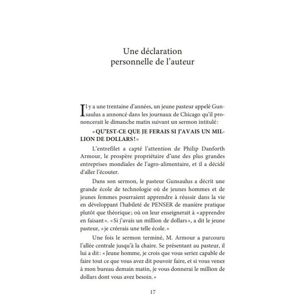 La Loi du Succès en 16 Brèves Leçons illustré par la suite de sa table des matières, présentant les leçons de Napoléon Hill allant de la « Maîtrise de soi » à « L'échec » et « La coopération ».