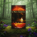 Livre La Magie d'aujourd'hui - Le Livre des Ombres de Chanceland posé sur une souche, illustré d'un grimoire ouvert et d'une bougie.