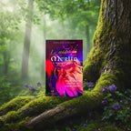Livre La Magie de Merlin l'Enchanteur de Francine Boisvert posé sur une souche, évoquant les mystères de la forêt de Brocéliande.