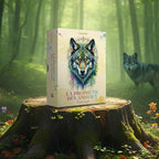 Coffret La Prophétie des Animaux - Coffret 56 Cartes d'Illyzziah, illustré d'un loup majestueux, posé sur une souche en forêt avec un loup flou en arrière-plan.