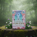 Coffret La Voie des Artisans de Lumière de Rebecca Campbell posé sur une souche, illustré d'un temple céleste aux teintes roses et bleues par Danielle Noel.