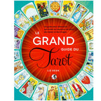 Livre Le Grand Guide du Tarot de Liz Dean, couverture rouge et turquoise avec arc de cartes de tarot autour du titre.