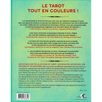 Quatrième de couverture du livre Le Grand Guide du Tarot de Liz Dean, fond vert, titre Le tarot tout en couleurs !, citations et code-barres.
