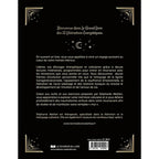 Le Grand Livre des 12 Libérations Énergétiques illustré par le verso de sa couverture présentant le texte descriptif sur fond noir, orné de coins dorés et d'un croissant de lune.