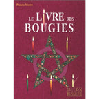Le Livre des Bougies de Pamela Moore, illustré par un grand pentagramme vert et rose entouré de six bougies allumées, sur une couverture bordeaux texturée.