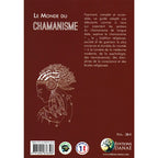 Le Monde du Chamanisme illustré par sa quatrième de couverture présentant un résumé textuel à côté du dessin de profil à la coiffe végétale.