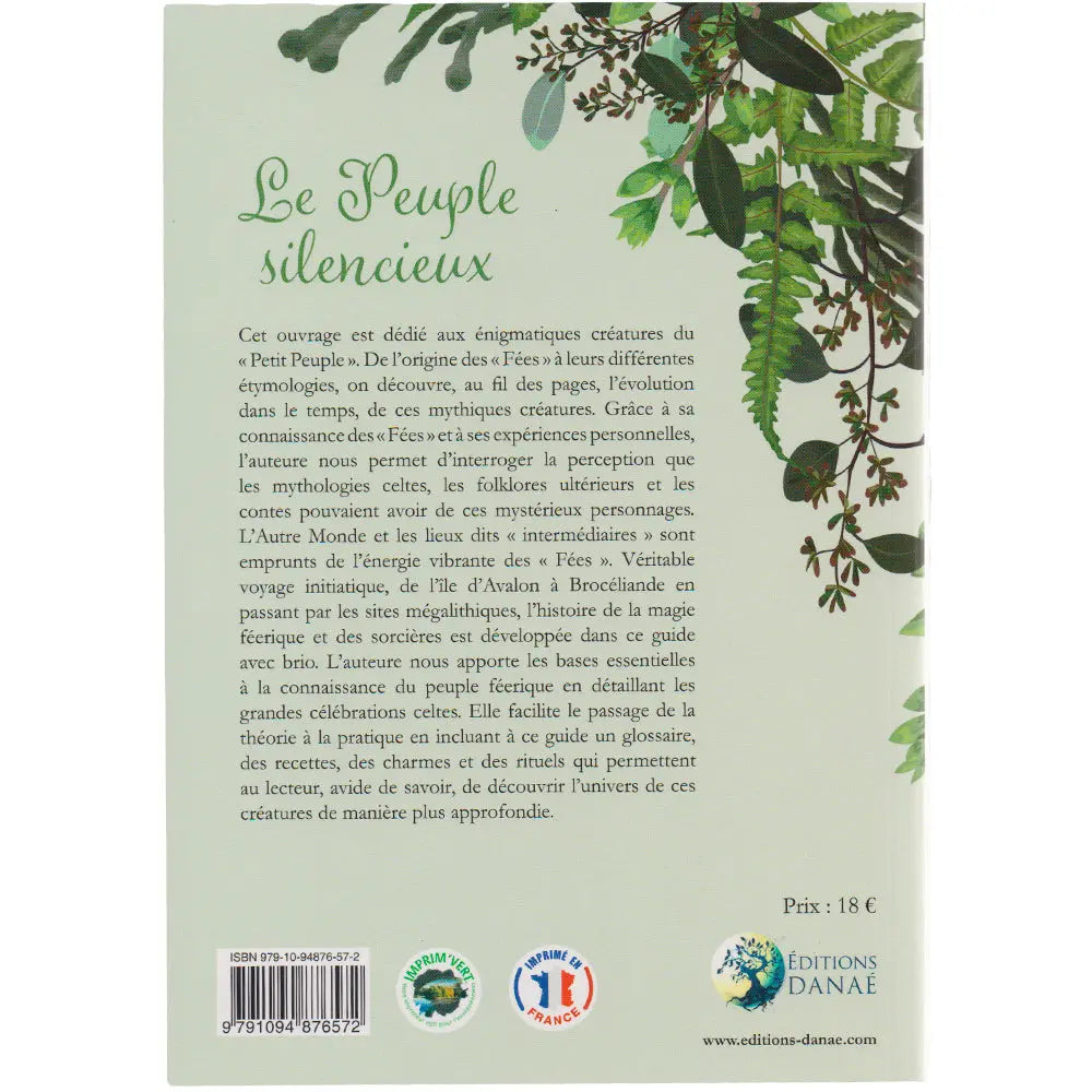 Le Peuple silencieux illustré par sa quatrième de couverture présentant le résumé textuel de l'ouvrage sur fond vert clair orné de feuillages.