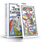 Le Tarot des Confinés : un tarot détourné avec humour (inspiré du Marseille) avec des scènes du quotidien version confinement. Visuel ici : la carte “L’Inconscient” montre un personnage masqué faisant des expériences sur une table.