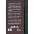 Le Grimoire secret de Turiel illustré par le verso de sa couverture présentant un résumé détaillé du contenu de l'ouvrage sur un fond marron foncé entouré d'une fine frise dorée.