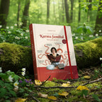 Livre Le Guide du Karma Familial Tout part de Toi ! Isabelle Cerf posé en forêt, couverture montrant une femme méditant avec des tentacules symboliques.
