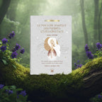 Livre clair Le Pouvoir Magique des Pierres et des Cristaux de Jean-Didier posé sur une branche moussue, illustré d'une femme tenant un cristal lumineux sous un astre doré.