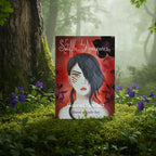 Coffret aux teintes rouges L'Oracle Le Souffle des Amazones de Gabriel Sanchez posé sur une souche, illustré d'un portrait de femme guerrière avec une fleur noire.