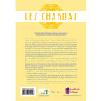 Les Chakras de Margarita Alcantara, sa quatrième de couverture présentant un résumé détaillé sur les centres énergétiques du corps sur un fond jaune pâle.