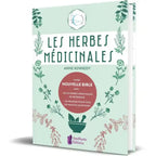 Les Herbes Médicinales de Anne Kennedy, sa couverture illustrant un médaillon central rouge entouré de diverses illustrations de plantes sur un fond vert amande.